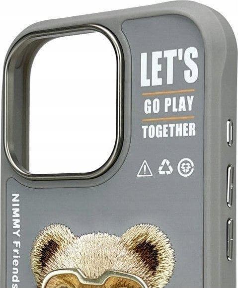 Nimmy Friends Cool & Cute 2.0 Bear Case for iPhone 16 Pro 6.3" Grey - N-KM-iP16-Pro-011