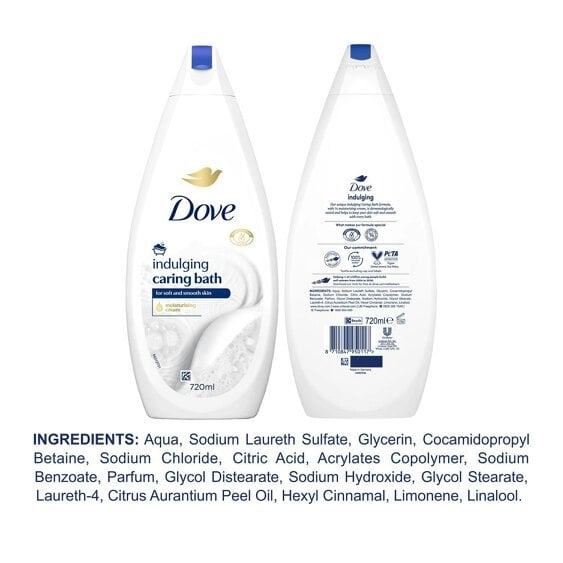 Dove Caring Bath Indulging Cream Bath Soak 720ml With Moisturising Cream, 12Pack