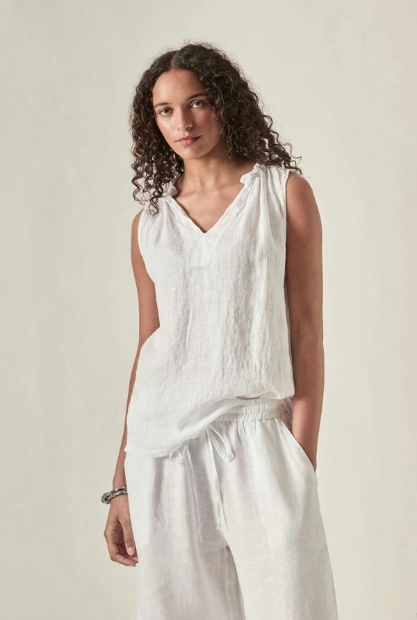 James Lakeland White Pure Linen Sleeveless Top