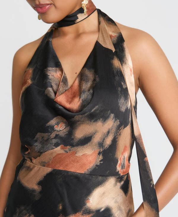 Needs No Label Black Marble Tie Neck Maxi Dress
