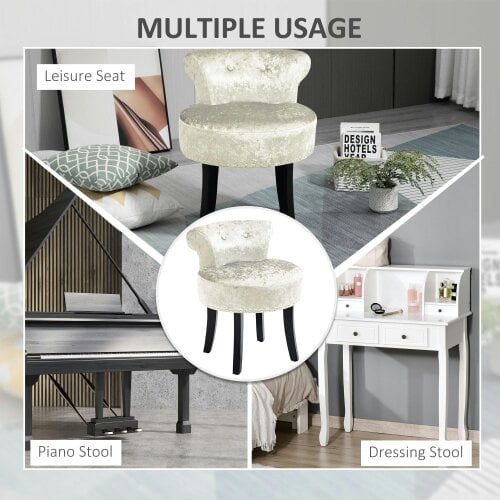 Wyld Haus Salami Beige Velvet Dressing Table Stool With Rubber Wood Legs