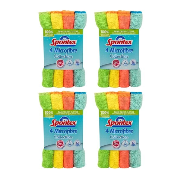 Spontex Microfibre Cloths: 16 Ultra-Soft Cleaning Cloths in 4 Packs