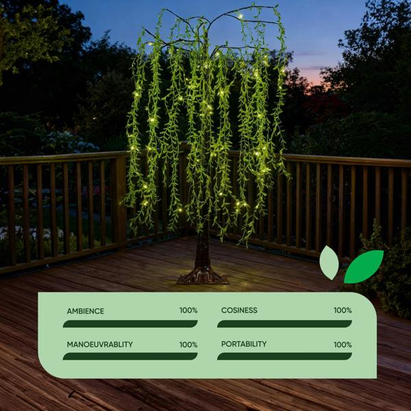 Gardenwize 1.5m Grand Willow Tree Solar Lights – 120 Warm White LED Garden Feature Light