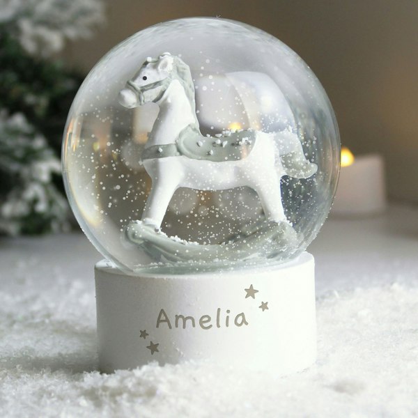 Personalised Memento Company Personalised Name Only Rocking Horse Glitter Snow Globe