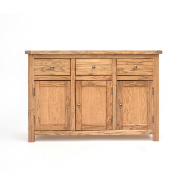 Trivento Light Wood 3 Drawer 3 Door Sideboard Brass Knob