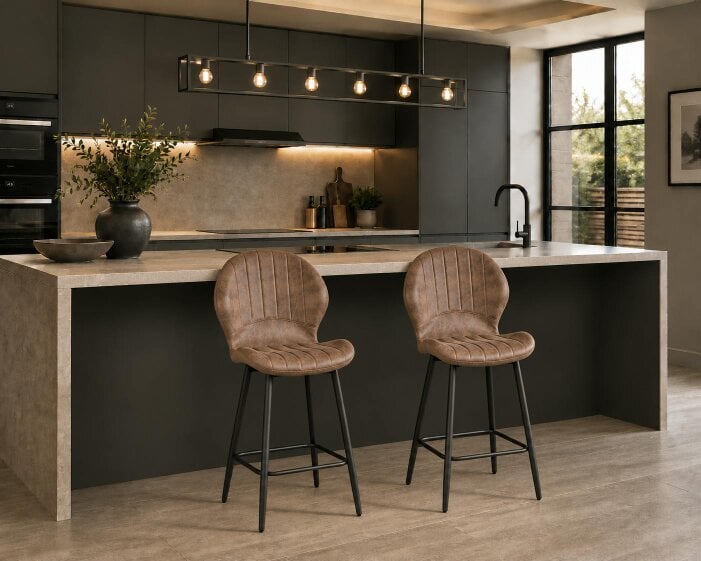 Outdoor Living Jaydn Distressed Leather Comfort Bar Stools