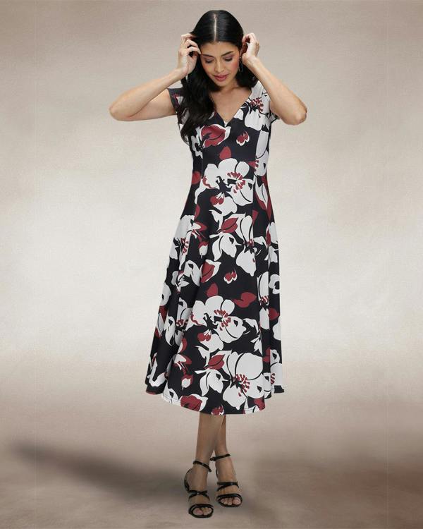 HotSquash A Line Midi Dress with Cap Sleeves