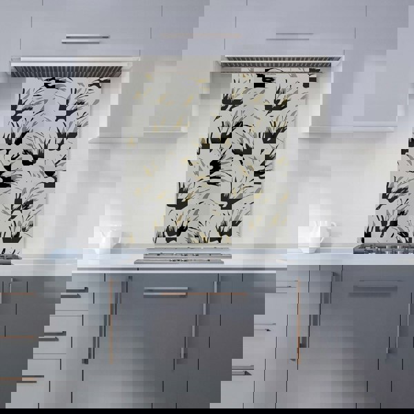 Warren Reed - Designer Black And Gold Fire Bird Silhouettes Kitchen Splashback