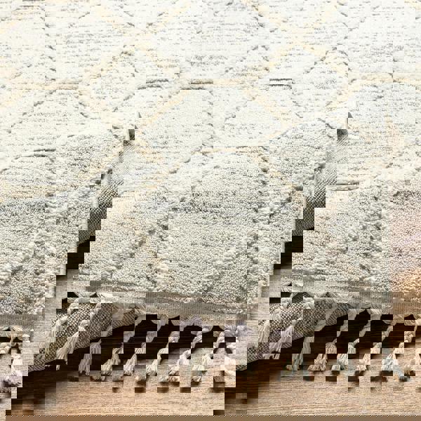 Livabliss Nora-Geometric Grey Ivory Brown High Pile Fringe Rug