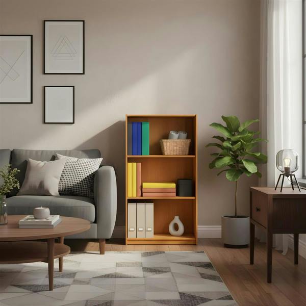 WALPLUS Basic 3-Tier Bookcase Storage Shelves, Light Cherry, 99736LC | Elegant Interior Wall Decoration