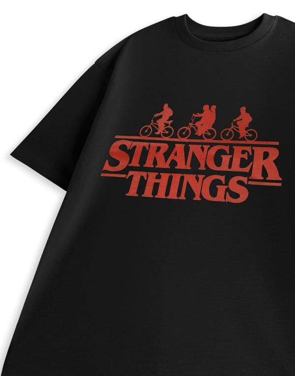 Stranger Things Mens Black Bikes Logo Short Sleeved T-Shirt