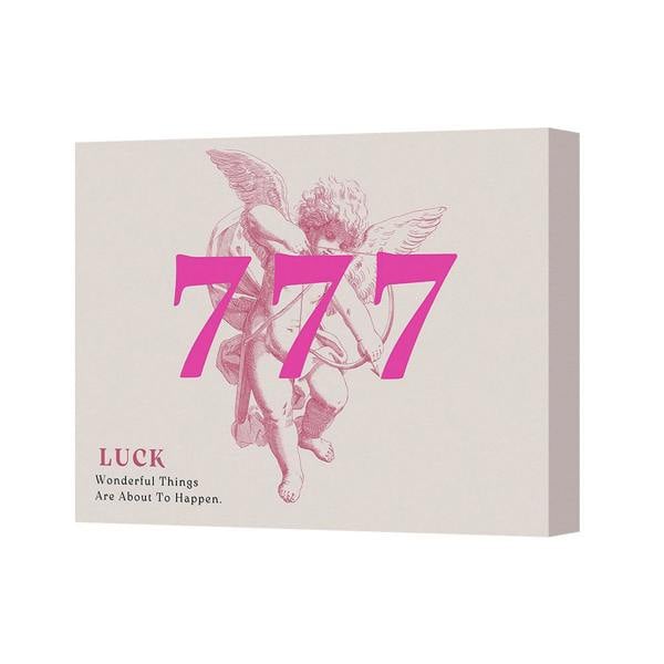 Benjamin Tate Design Lucky 777 Pink Canvas Wall Art Print With Angel Illustration