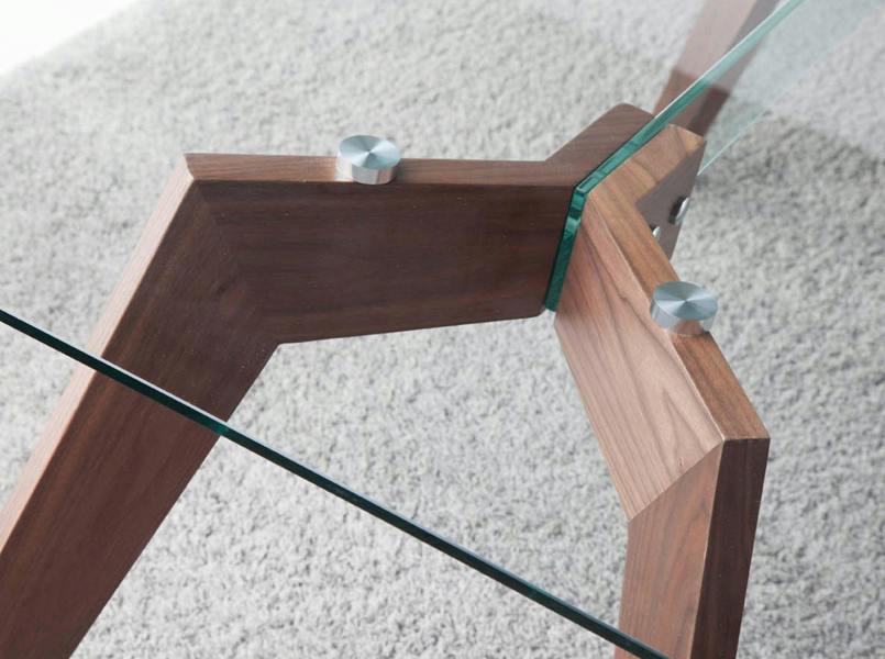 Angel Cerdá Rectangular tempered glass and walnut dining table 1031