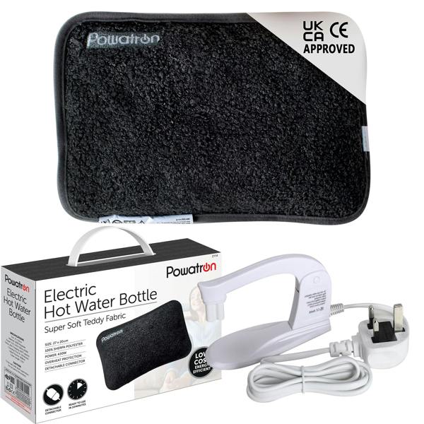 Powatron Rechargeable Electric Hot Water Bottle - Soft & Cosy Hand Body Warmer, Massaging Heat Pad, Over-Heat Protection Electric Water Bottle