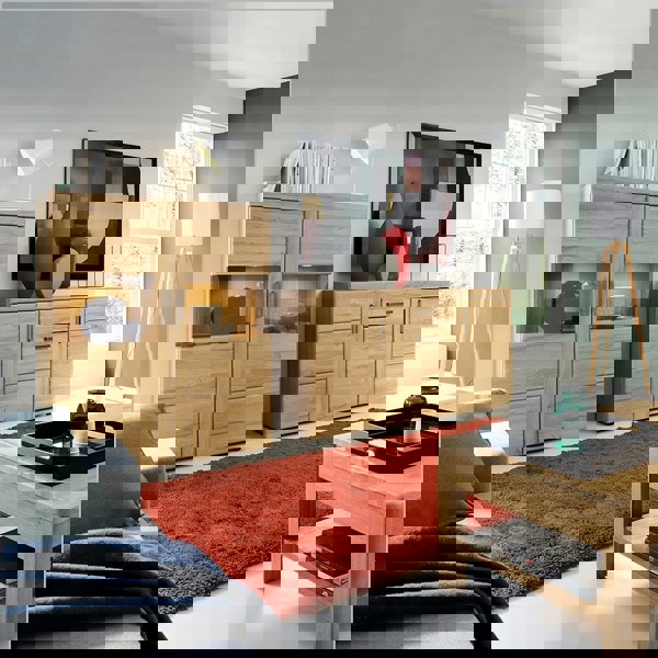 Furniture To Go Cortina Low wide 2 door display cabinet in Grandson Oak