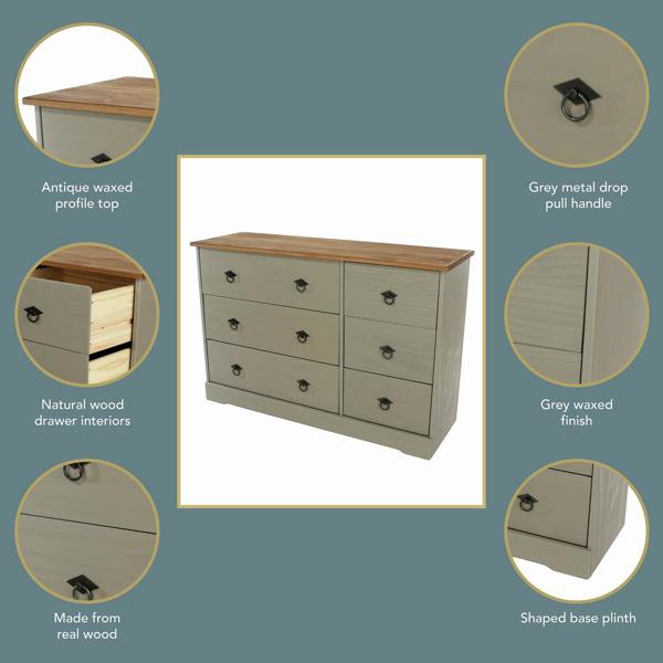 Core Products Corona Grey Modern 3 + 3 Drawer Chest of Drawers