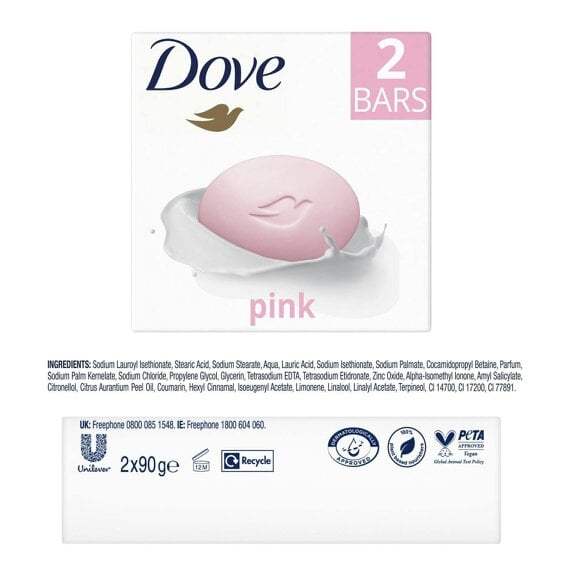 Dove Pink Moisturising Beauty Cream Bar for Soft & Smooth Skin, 2 x 90g, 6 Pack