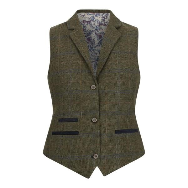TruClothing Women's Olive Tailored Fit Tweed Waistcoat in Herringbone Check