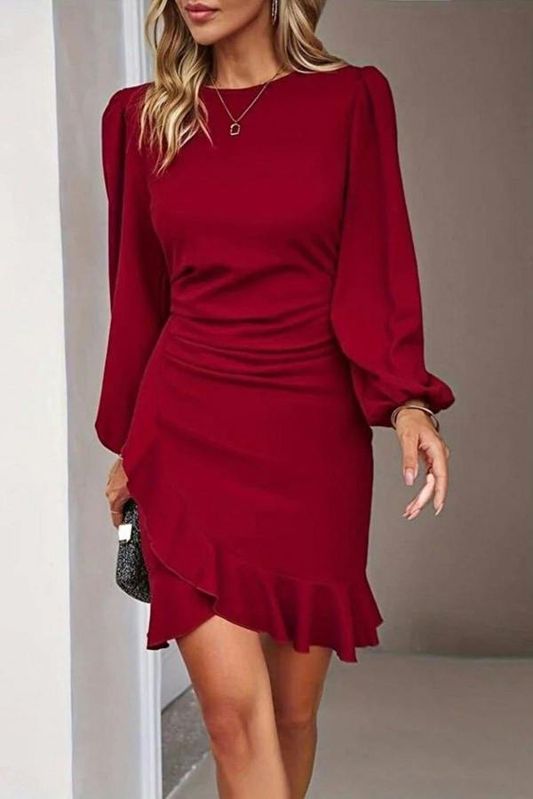 WOVCOR Flounce Detailed Knit Short Dress
