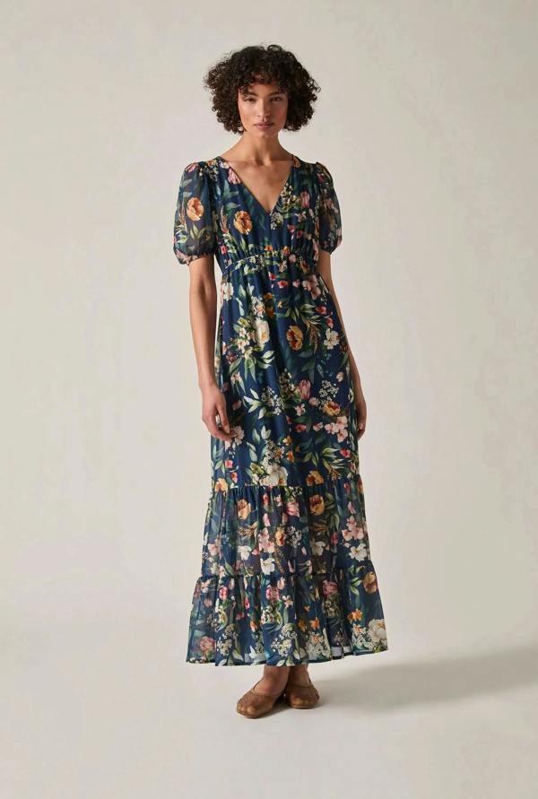 James Lakeland Navy Botanical Floral Maxi Dress