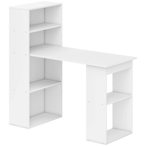 Wyld Haus Zire 120cm Wooden White Study Desk With 6 Tier Bookshelf Storage