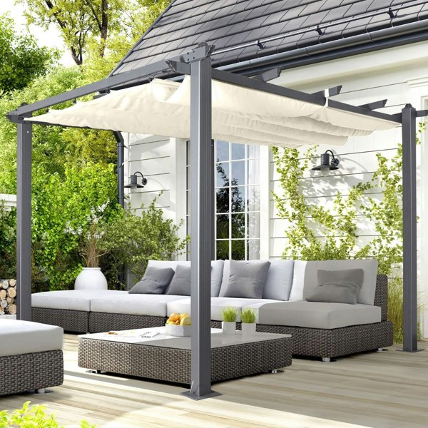 Oseasons Acorn Aluminium 3m Square Pergola Gazebo in Creamy White