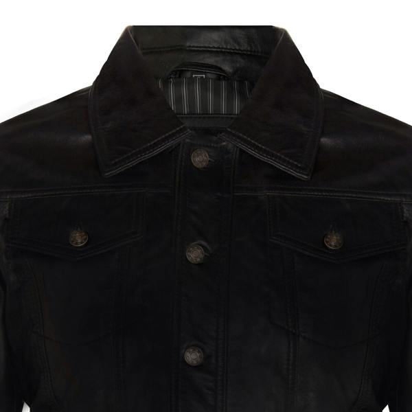 Infinity Leather Mens Trucker Slim Fit Leather Shirt Jeans Jacket