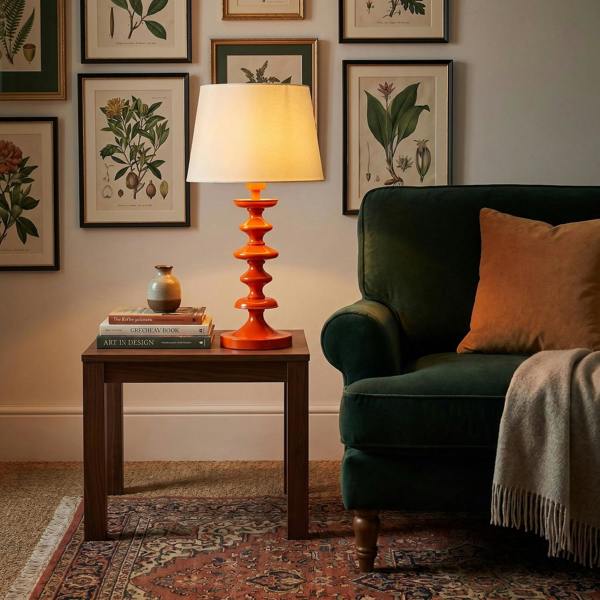 Modern Vivid Orange Gloss Table Lamp Base with Chic Round Step Design Image 6