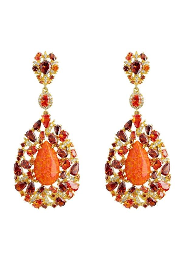 Orange opal teardrop statement earrings.