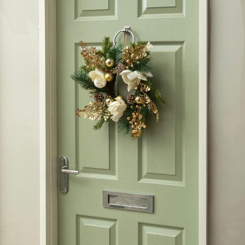 Samuel Alexander 40cm Champagne Magnolia Decorated Christmas Wreath