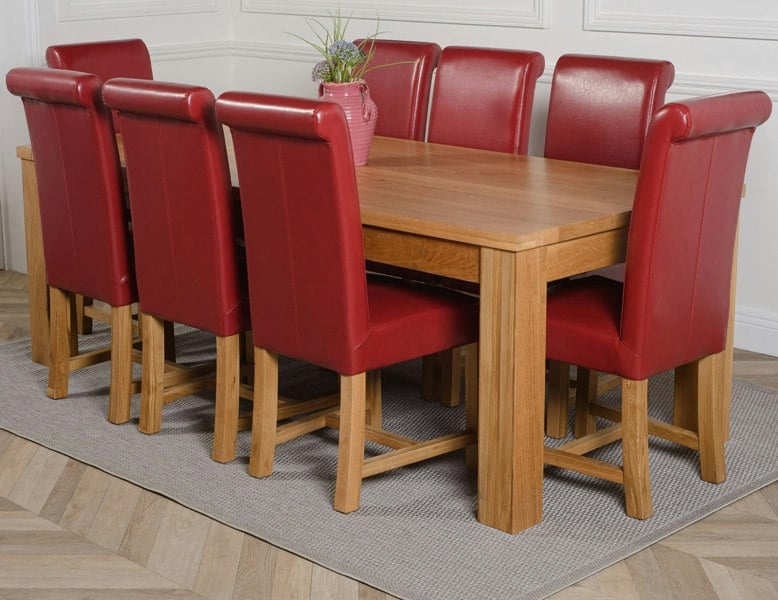 That's Furniture Dakota Extra Large Oak Dining Table with Washington Leather Chairs