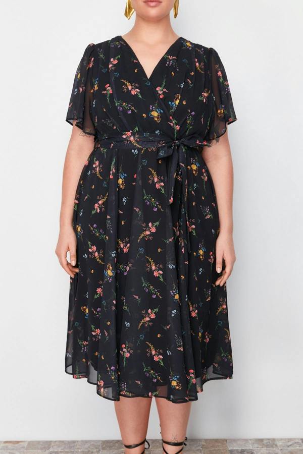 WOVCOR Patterned Chiffon Wrap Dress