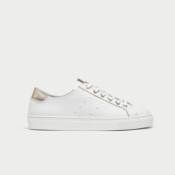 Calla Star Trainers - Smooth White Leather & Champagne