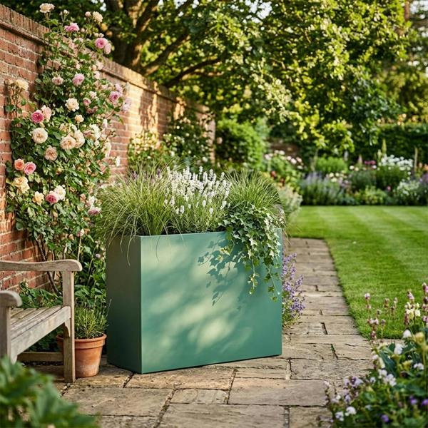 Nicoman Galvanised Steel Trough Metal Planter 90cm x 82cm - Green