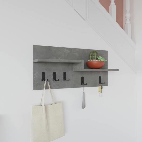 Decortie Harmon Modern Wall Mounted Coat Hanger with Open Shelf 5 Metal Hooks