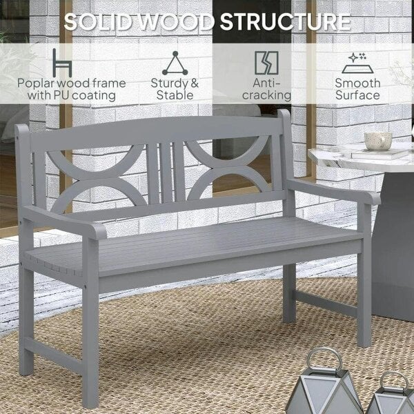 2-Seater Wooden Garden Bench Outdoor Patio Loveseat for Porch, Grey