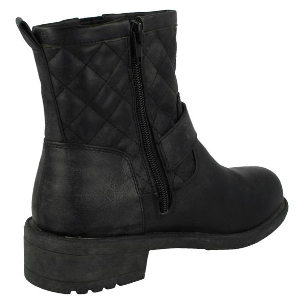 Spot On Ladies Spot On Mid Heel Quilted Biker Boots