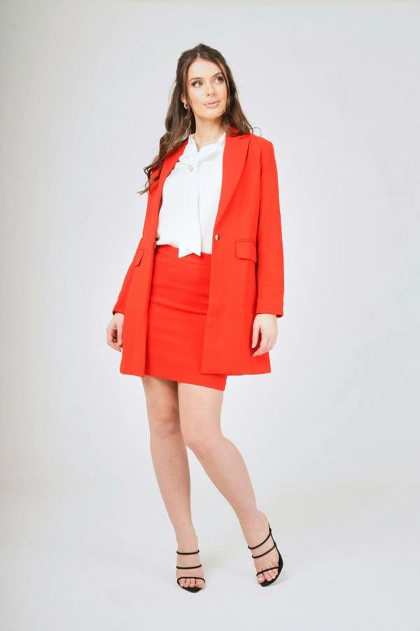 LuvForever Red Long Blazer  Mini Skirt Suit
