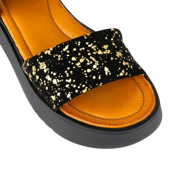 Embassy London Amalfi - Black Gold Drops - Women's 1.3 inch flatform strappy leather chunky sandal