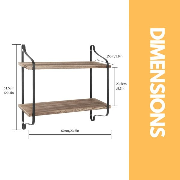 Rafaelo Mobilia Industrial 2 Tier Wooden Floating Shelf