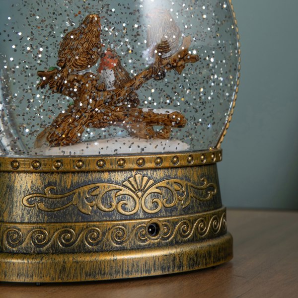 Samuel Alexander 22cm Dual Powered Light up Antique Gold Christmas Robin Water Spinner with LEDs