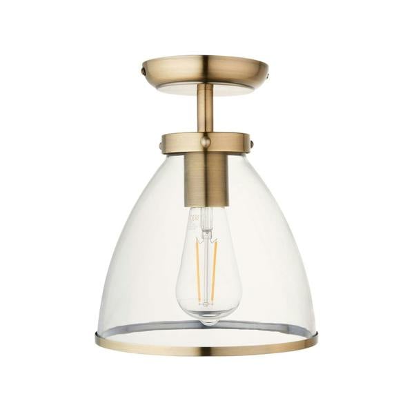 Pagazzi Lighting Brunswick Antique Brass & Glass Flush Ceiling Light