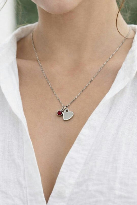 SVNX Mini Heart & July Birthstone Necklace in Silver - Gift Boxed