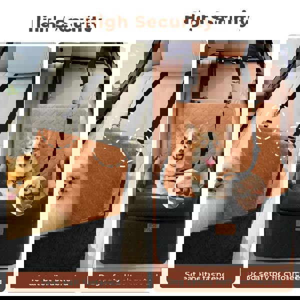 Skylos Dog Booster Car Seat Cosy Cats Pet Travel Bed with Safety Leash Brown