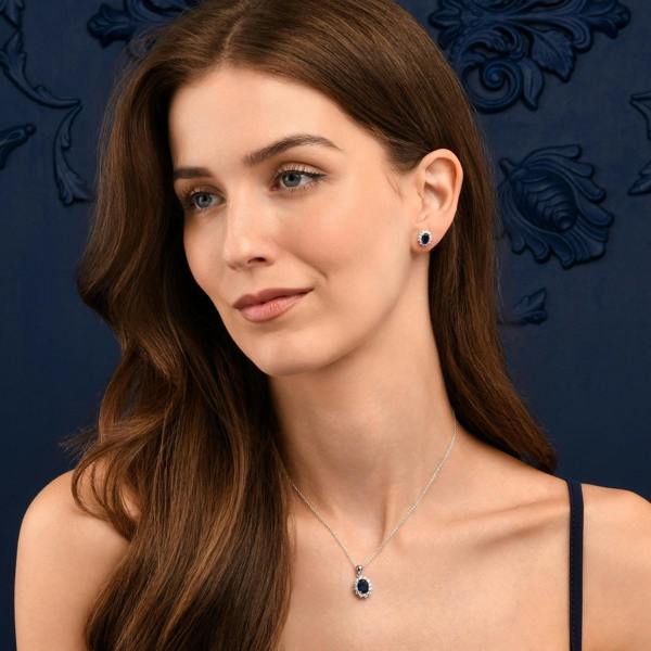 namana 925 Sterling Silver Blue Cubic Zirconia Oval Halo Pendant Necklace