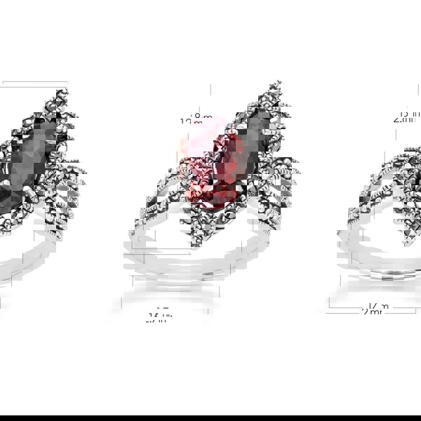 Gemondo Art Deco Style Oval Garnet & Marcasite Ring in Sterling Silver