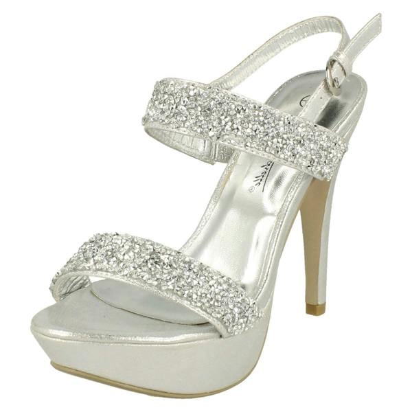 Anne Michelle Ladies Anne Michelle Double Glitter Strap Platform Heels
