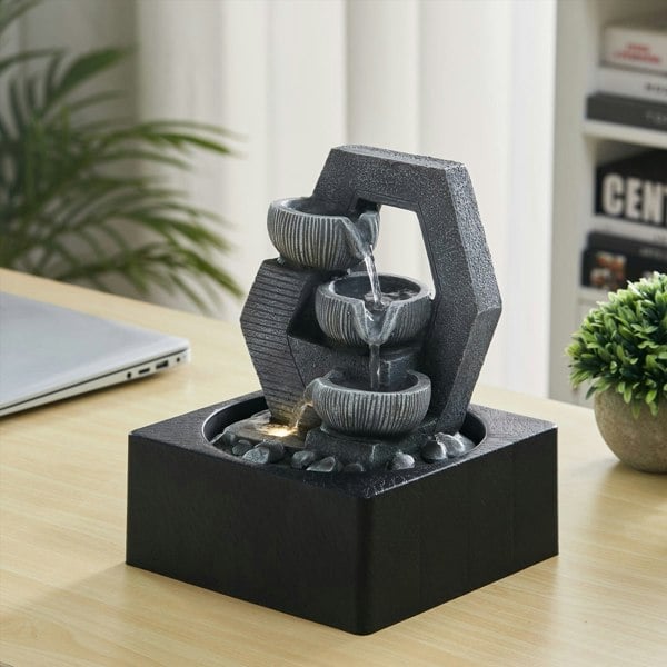 LED Light Cascade Tabletop Fountain Relaxing Water Feature for Relaxation and Meditation Soothing Waterfall Design Fountains Living and Home