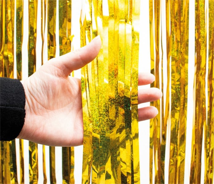 Cheetah Shimmer Tinsel Curtain, 3M x 1M Gold