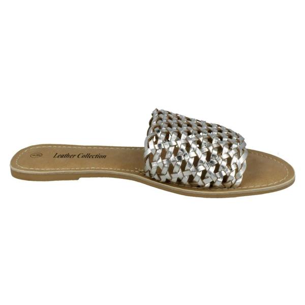 Leather Collection Ladies Leather Collection Flat Weave Mule Sandals